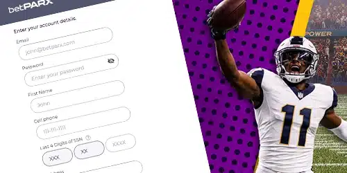 betPARX sportsbook banner showing an athlete and the sign-up process