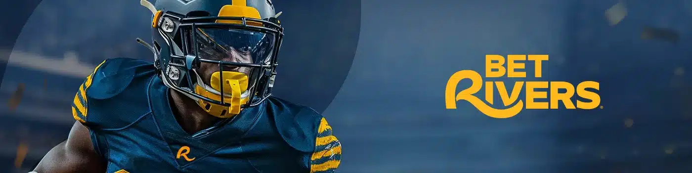 BetRivers sportsbook banner showing an athlete wearing a helmet