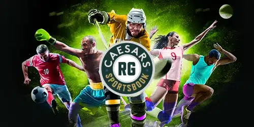 Caesars sportsbook banner showing five athletes from different domains